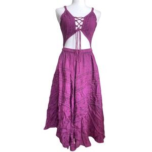 NWT Magenta Bohemian Renaissance Cut Out Midi Dress Festival  Boho Y2k Resort L